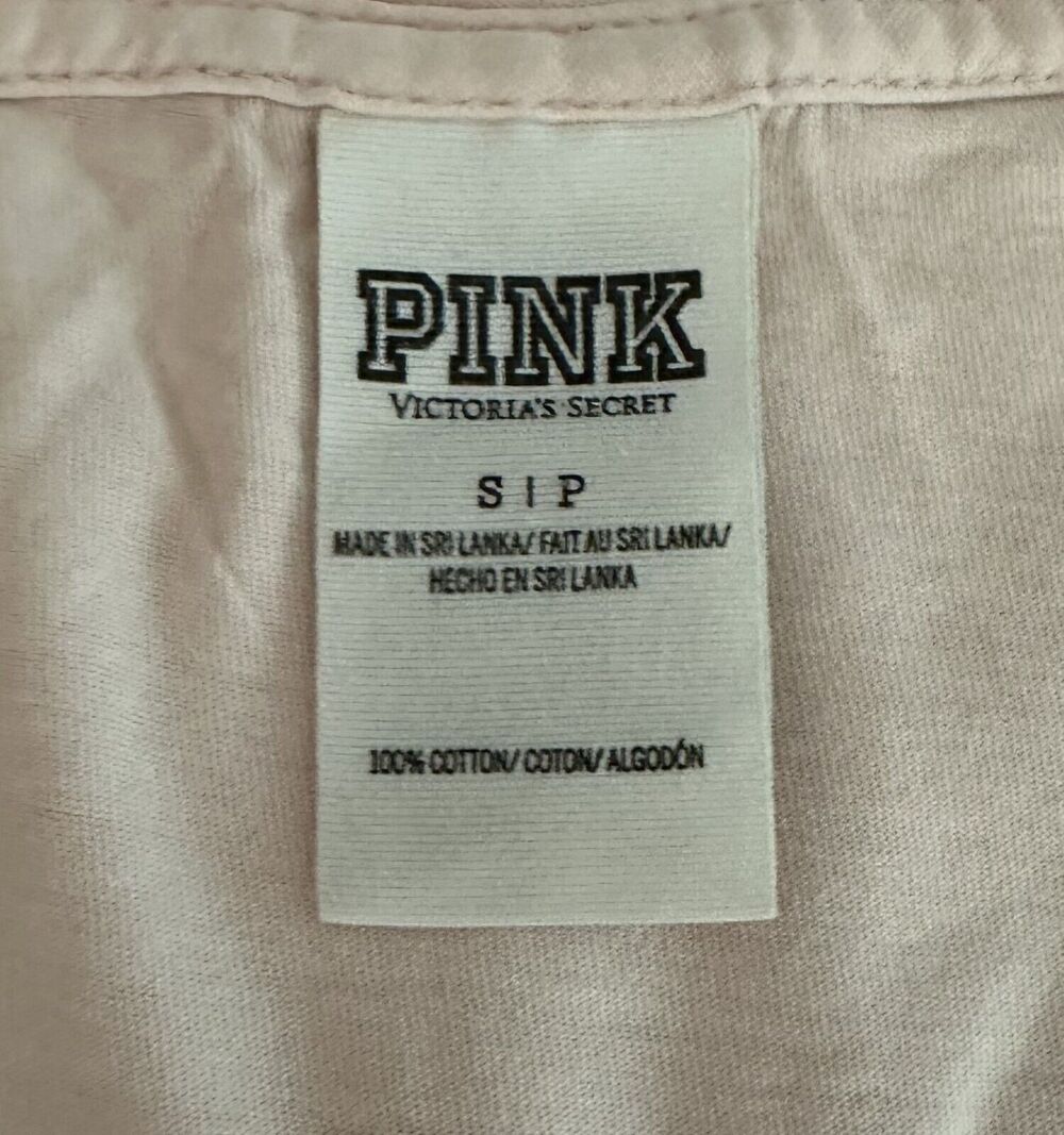 Victoria’s Secret PINK Spell-Out V-Neck Long Sleeve Pale Pink Shirt Size Small - Picture 6 of 8